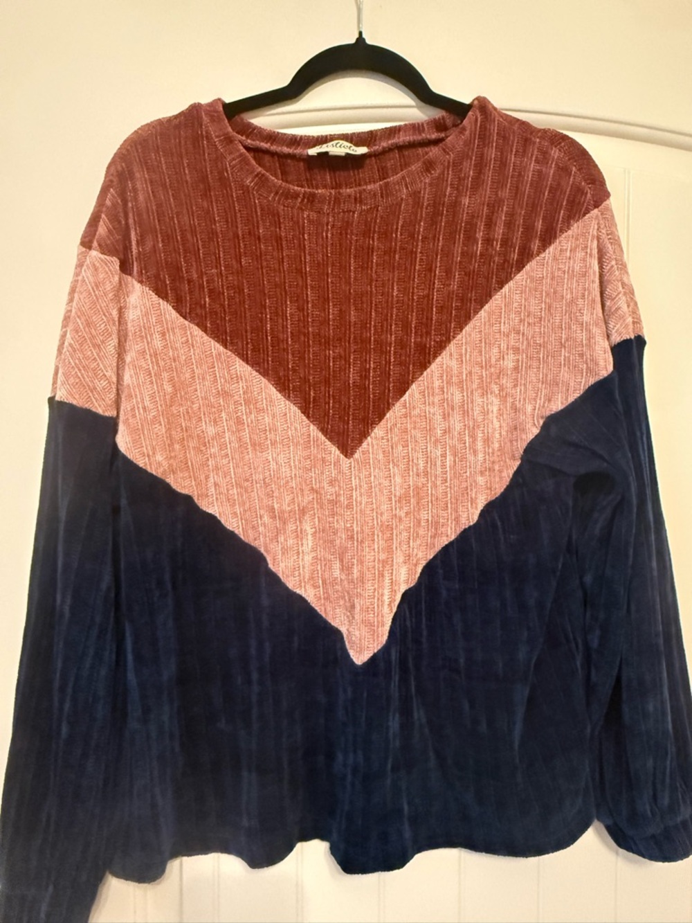 Colorblock Velvet Pullover - Rust, Blush & Navy